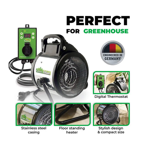 Palma Electric Greenhouse Heater And Fan With Digital Thermostat, Dual 750W And 1500W Elements, stainless steel casing