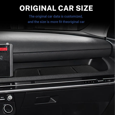 Interior view of Hyundai Tucson showcasing the Custom Fit 2025 Hyundai Tucson Passenger Side Console Tray Mat Anti Slip Organizer Liner Black.