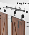 Heavy Duty 5 Foot Single Track Bypass Barn Door Hardware Kit For Double Doors With Antique Rollers Smooth Sliding System
