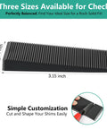 Rubber furniture shim measuring 3.15 x 1.6 x 0.31 inches from the Wrangling Wobbly Furniture Fast With Twenty Four Piece Rubber Leveler Kit.