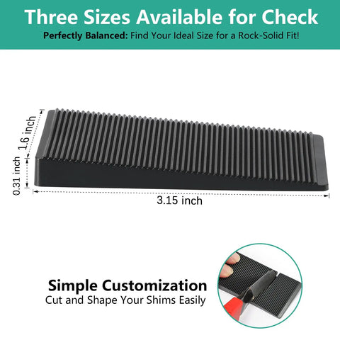 Rubber furniture shim measuring 3.15 x 1.6 x 0.31 inches from the Wrangling Wobbly Furniture Fast With Twenty Four Piece Rubber Leveler Kit.