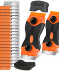 Heavy Duty Blade Scraper Tool With 40 Replaceable Metal And Plastic Blades for sticker removal and glass cleaning, orange