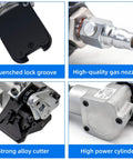 Close-up details of Heavy Duty Pneumatic Steel Strapping Tool And Metal Banding Machine Air Powered Tensioner Cutter Sealer.