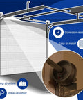 Illustration of 7 Foot Garage Door Torsion Spring Kit with cable rollers, corrosion-resistant, easy install features highlighted.