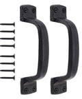 Heavy Duty Sliding Barn Door Handles Black 7 Inch Two Pack Rustic Gate Pull Handles For Shed Fence Cabinet Full Hand Grip Rust Resistant Carbon Steel Powder Coated with screws
