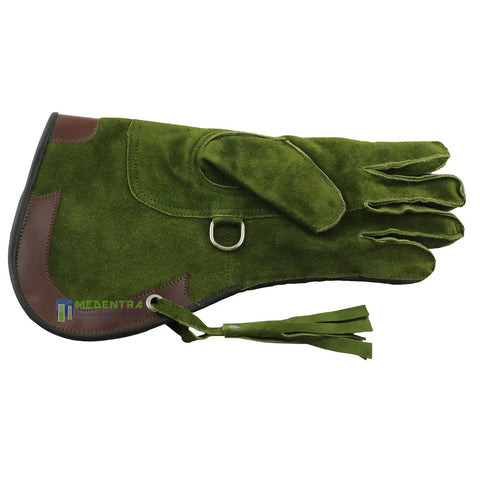 Falconry Nubuck Leather Gloves For Eagles And Hawks 14 Inch Long Cuff Left Hand Single Piece Green Durable Training Gloves