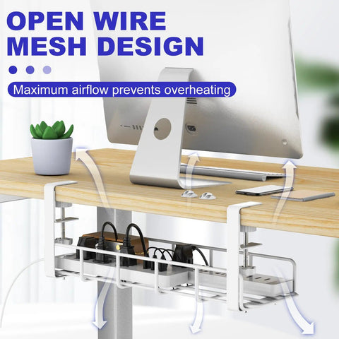 15.7 Inch Under Desk Cable Management Tray No Drill Clamp Mount with open wire design under office desk