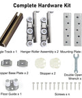 Heavy Duty Aluminum Barn Door Rail Set With Smooth As Butter Sliding Track Replacement Kit For Cabinet Doors Built Like A Tank Featuring Silent Rollers And Zero Sweat Installation complete hardware kit components including rollers, track, and hardware.