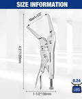 Mini Long Nose Locking Pliers 4.5 Inch Chrome Vanadium Steel Locking Vise Grips For Clamping Twisting And Welding Projects With Adjustable Screw For Tight Rock Solid Grips shown with dimensions