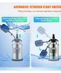 Automatic tethered float switch for Heavy Duty Submersible Sump Pump Stainless Steel 1300 Watt Clean Water Drainage Rig operation.