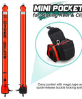 Top Notch High Visibility Surface Marker Buoy With 100ft Dive Reel For Scuba 6ft Open Bottom Signal Tube Safety Sausage In Pouch Bag Steel Bolt Snap Night Dives Ready Emergency Buoyancy Rugged ABS Gear in mini pocket storage.