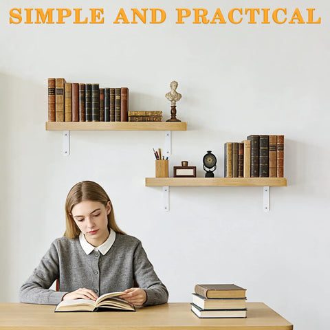 12 Pack Floating Shelf Brackets White Heavy Duty L Shaped Corner Braces For Hanging Shelves mounted in a study room