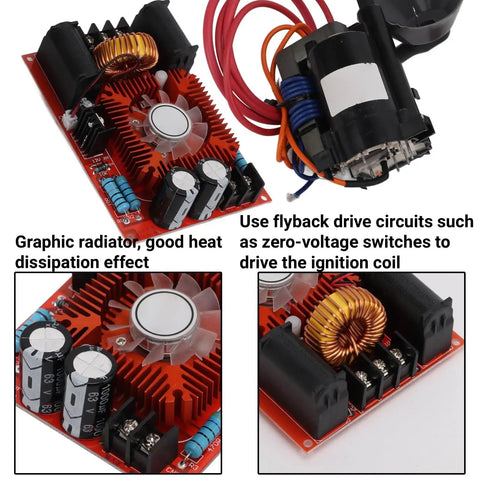 Zero Voltage Switching Flyback Driver Module 12V To 30V High Voltage Generator with Flyback Transformer, top and close-up view
