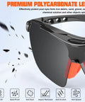 Heavy Duty 12 Pack Bulk Protective Eyewear For Men And Women, black polycarbonate lens with red grips, ANSI Z87 certified, UV defense.