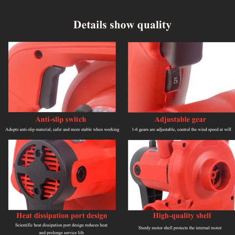 Heavy Duty Industrial Shop Vac With Blowing And Suction Options To Blow Off Sawdust And Collect Work Debris Compatible With Angle Grinders And Power Tools Giving Smooth Six Speed Settings For Quick Shop Cleanup, featuring anti-slip switch and adjustable gear.