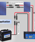 Diagram showing 10 AWG Solar Extension Cable 30 Ft For Roof PV Systems With Male And Female Connectors 30 Amp DC Wire Heavy Duty.