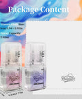 Two Hatstart eyeglasses cleaner spray bottles in clear plastic cases with pink and purple labels, front view