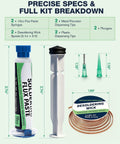 No Clean Rosin Flux Paste And Desoldering Wick Kit for PCB repairs, includes flux syringe, desoldering wick, tips, and plunger.
