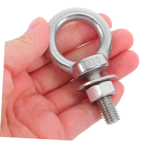 Beefy Heavy Duty Stainless Steel Swing Hardware Kit With Eye Bolts And Fixed Installation Buckles For Hammocks And Swings High Load Capacity With Quick Setup Screws And Bolts, M10 eye bolt in hand