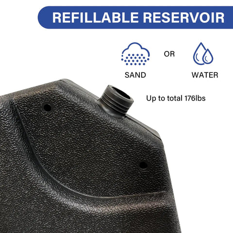 Heavy Duty Cantilever Offset Patio Umbrella Stand With 155Lb Capacity 4 Piece Square Base Plate Set Easy Fill Spouts For Water Or Sand Black Weather Resistant Outdoor Ready reservoir close-up