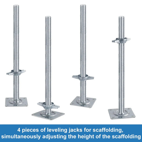 4 Pack 24 Inch Adjustable Scaffold Leveling Jacks For Baker Style Frames Galvanized Solid Threaded Rods Scaffolding Feet