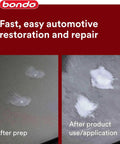 Pro Grade Nitrocellulose Glazing And Spot Putty Two Pack for auto body repair shown before and after application on metal surface.