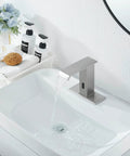Brushed Nickel Automatic Sensor Touchless Bathroom Sink Faucet With Drain Assembly Vanity Waterfall Hands Free Tap