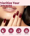 Six Colors 9 Ml Hema Free Deep Cherry Red Burgundy Gel Nail Polish Set with Blood Wine Red Hues features on nails and icons.