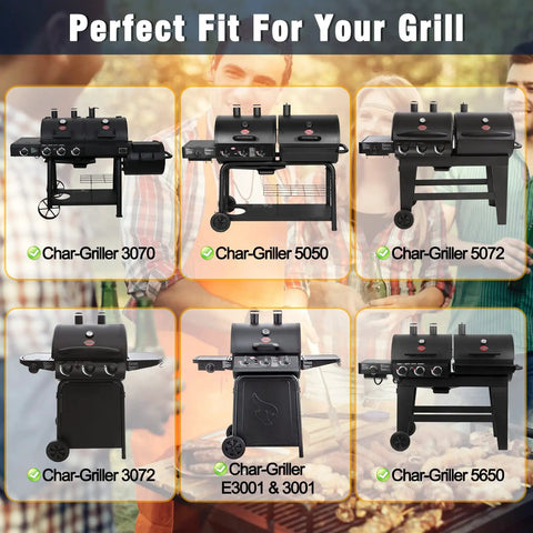 Heat Plates Replacement Kit For Char Griller 5050 5650 3001 E3001 3072 5072 3070 Grills Three Pack Stainless Flame Shields Replacement Parts To Keep Your Grill Runin Smooth displayed with matching grills