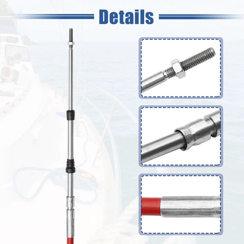 Details of Two Pack 19 Foot Beefy Marine Throttle And Shift Remote Control Box Cable For Outboard Boat Engine Steering System Red Stainless Steel Built To Last With Thread Size M Five By Zero Point Eight
