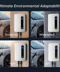 40 Amp Level 2 EV Charger With 20 Ft Cable, 9.6 KW Wall Mount Station NEMA 14-50 Plug shown in dustproof and waterproof scenarios.