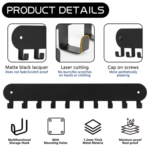 Two Pack Wall Key Holder With Ten Hooks Each No Drill Self Adhesive Key Rack For Living Room Kitchen Bathroom And Garage Black Finish Easy Mount Helps You Find Keys Fast And Keep Them Organized with matte black lacquer and screw caps