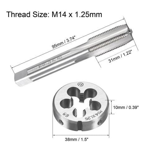 M14 x 1.25mm Metric Tap and Die Set for Rethreading Damaged Threads Nut Bolt Repair Kit Right Hand Threading Round Die