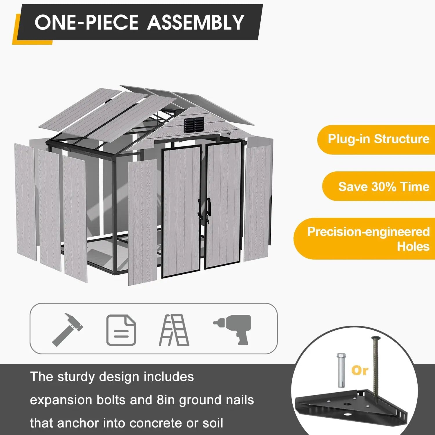8x6 Ft Outdoor Resin Storage Shed With Lockable Doors ✓