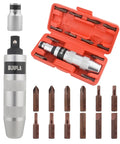 Industrial-Grade 14-Piece Impact Screwdriver Set With 40CR Alloy Steel Bits, Manual Impact Driver, and storage case