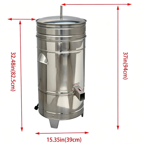 Heavy Duty Stainless Steel Commercial Salad Spinner With Adjustable Speed Knockout Workhorse Vegetable Dryer And Water Extractor Built Tough For Restaurant Kitchens 220V, shown with dimensions.