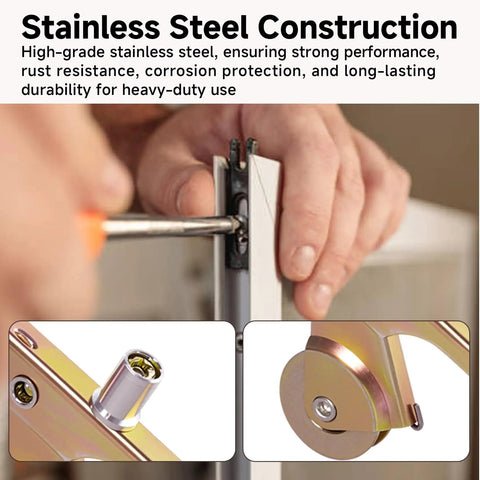 Close-up of installing Pack Of Four Steel Sliding Screen Door Rollers Replacement Kit For Patio And Garage Doors with stainless steel.