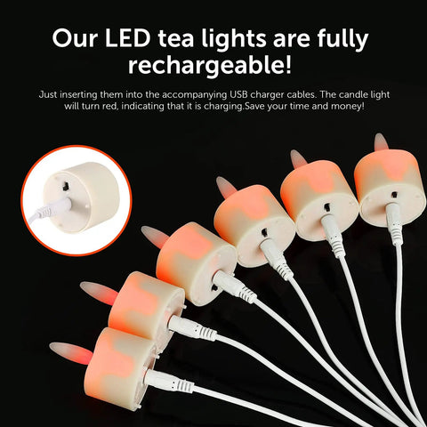 USB Rechargeable 3D Wicks Tealight Candles Flameless Flickering Battery Operated With Remote Control And Timer charging setup