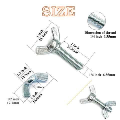 30 Piece Assortment Grab-And-Go Wing Nut And Wing Screw Kit With 1/4-20 Butterfly Screws And Nuts with size dimensions