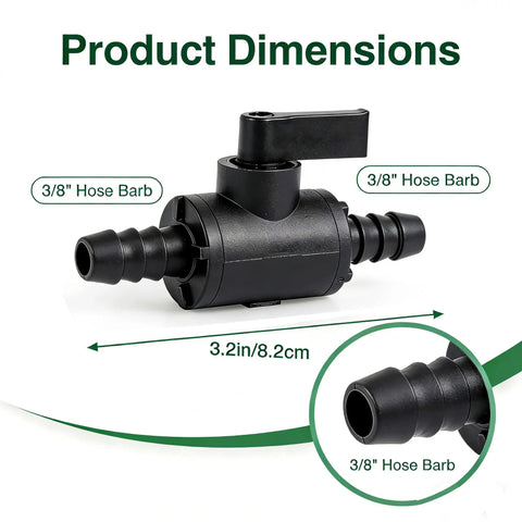 Close-up of a 3/8 inch ball valve from Four Pack Three Eighths Inch Ball Valve Barbed Shut Off Kit For Garden Sprayers Drip Irrigation And Aquarium Pumps