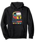 Fresh Colorful Rickshaw Graphic Pullover Hoodie Featuring A Cheerful Smiling Face Print Designed For Laid Back Weekend Hangouts And Supremely Comfy Streetwear Fits, black cotton blend with colorful rickshaw design.