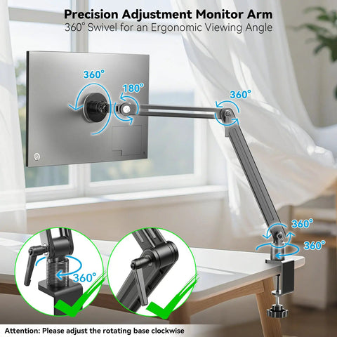 Magnetic Portable Monitor Arm With 360 Degree Swivel Heavy Duty Aluminum Desk Clamp 75 By 75 VESA Support holding a monitor