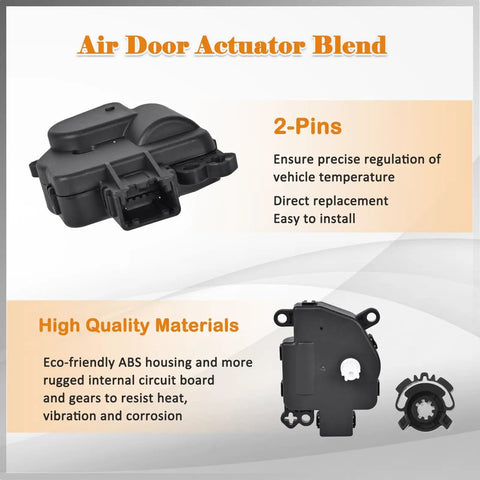 Plug And Play HVAC Blend Door Actuator With Gear For 2011 2012 2013 Dodge Durango And 2011 2012 2013 Jeep Grand Cherokee Direct Fit Climate Control Replacement Premium Quality, shown front and side views with gear and 2-pin connector