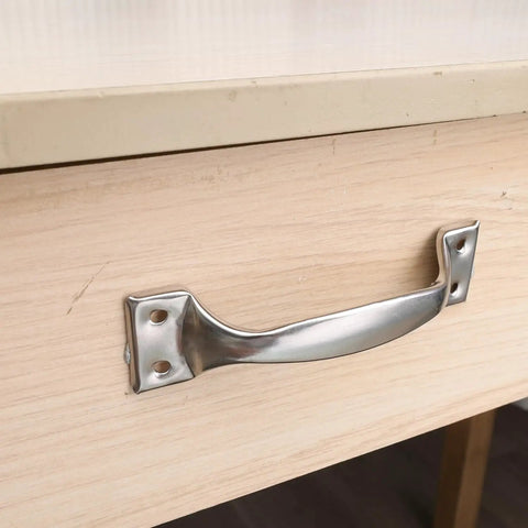 Stainless Steel Furniture Handles Set for Cabinets and Drawers, Vintage Style Door Pulls on a wooden drawer, 4.9 Inch Length