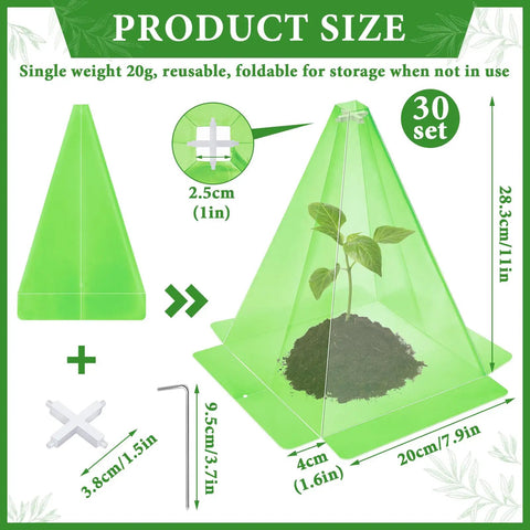 30 Pack Plastic Seedling Cloche Garden Covers For Plants Reusable Green Clear Bell Shields With Ground Spikes And Cross Supports 7.8 Inch By 11 Inch Mini Greenhouse To Stop Birds Slugs And Sun Damage