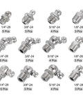 Nickel Plated Steel Heavy Duty Grease Fittings Kit 45 Piece Set With Straight And 90 Degree And 45 Degree Nipples, assorted threads
