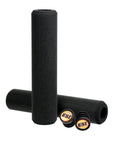 Pair of black Chunky Silicone MTB Grips For Maximum Comfort And Grippy Control On Mountain Biking And E Bike Rides, shown with end caps.