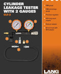 Lang Tools CLT-2 100 PSI cylinder leakage tester with two orange dial gauges and hose