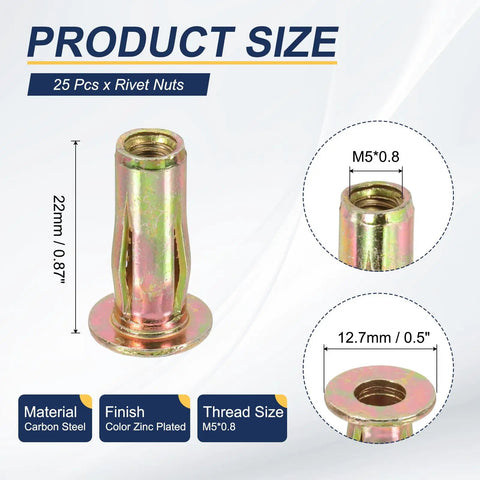Heavy Duty Multi Grip Rivet Nuts With Pre Bulbed Shank And Flat Head Design Crafted From Zinc Plated Carbon Steel For Superior Rust Resistance And Tough As Nails Durability That Garage Crews Trust For Fast And Secure Metal Assembly