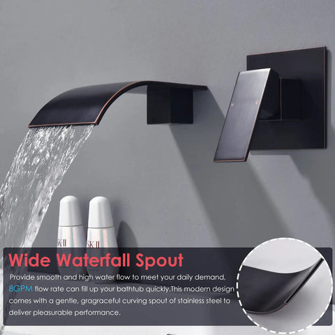 Wall Mount Roman Tub Filler With Waterfall Faucet Single Handle Solid Brass Bath Fixture Rough In Valve Included